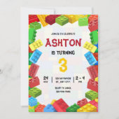 Carte d'invitation d'anniversaire Blocs de constru (Devant)