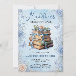 Carte d'invitation d'anniversaire Blue Book Girl