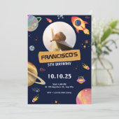 Carte d'invitation d'anniversaire Blue Space Thème (Debout devant)