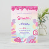 Carte d'invitation d'anniversaire bonbon pastel mi (Debout devant)