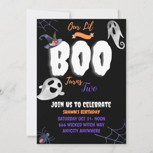 Carte d'invitation d'anniversaire Boo (Devant)