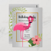 CARTE D'INVITATION D'ANNIVERSAIRE BRIGHT FLAMINGO  (Devant / Derrière)