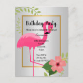 CARTE D'INVITATION D'ANNIVERSAIRE BRIGHT FLAMINGO (Devant)