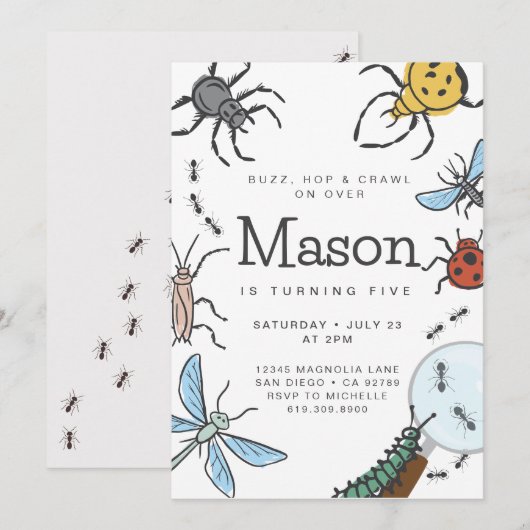 Carte d'invitation d'anniversaire Bug • Invitation (Devant / Derrière)