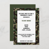 Carte d'invitation d'anniversaire Camouflée (Devant / Derrière)