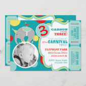 Carte d'invitation d'anniversaire Circus Elephant (Devant / Derrière)