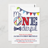 Carte d'invitation d'anniversaire colorée de M. ON (Devant / Derrière)