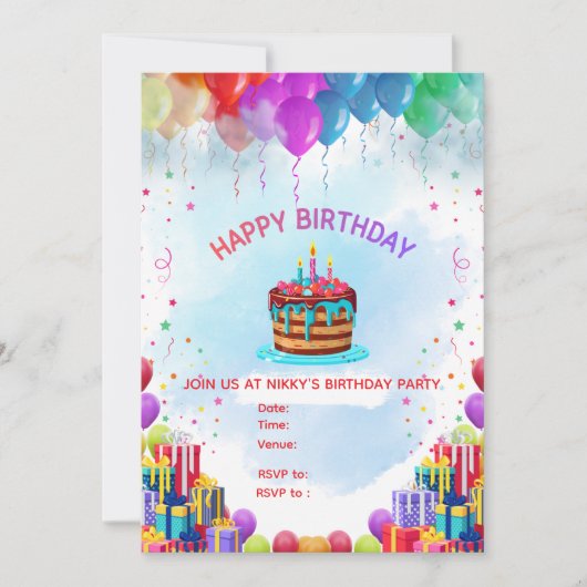 Carte d'invitation d'anniversaire colorée et modif (Devant)