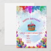 Carte d'invitation d'anniversaire colorée et modif (Devant / Derrière)
