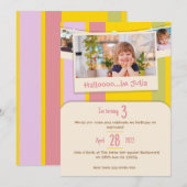 Carte d'invitation d'anniversaire colorée pour enf (Devant / Derrière)