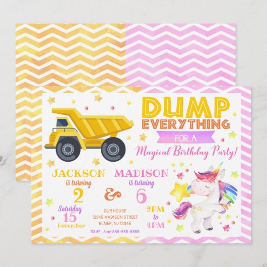 Carte d'invitation d'anniversaire conjointe Constr (Devant / Derrière)