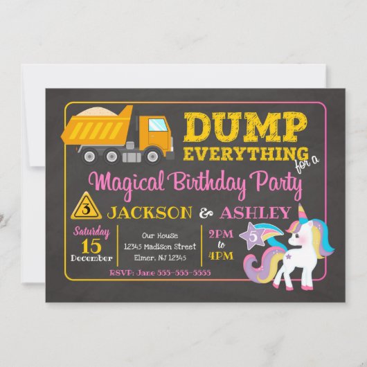 Carte d'invitation d'anniversaire conjointe Constr (Devant)