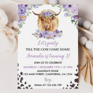 Carte d'invitation d'anniversaire Cow Girl des Hig