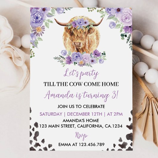 Carte d'invitation d'anniversaire Cow Girl des Hig