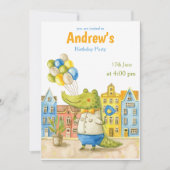 Carte d'invitation d'anniversaire crocodile aquare (Devant)