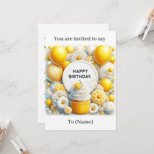carte d'invitation d'anniversaire cupcake et ballo (Devant/Arrière en situation)