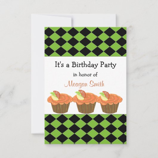 Carte d'invitation d'anniversaire Cupcake Orange (Devant)