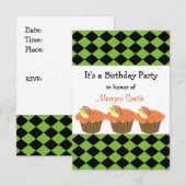 Carte d'invitation d'anniversaire Cupcake Orange (Devant / Derrière)