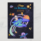 Carte d'invitation d'anniversaire dans l'espace | (Dos)