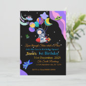 Carte d'invitation d'anniversaire dans l'espace | (Debout devant)