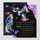 Carte d'invitation d'anniversaire dans l'espace | (Devant / Derrière)