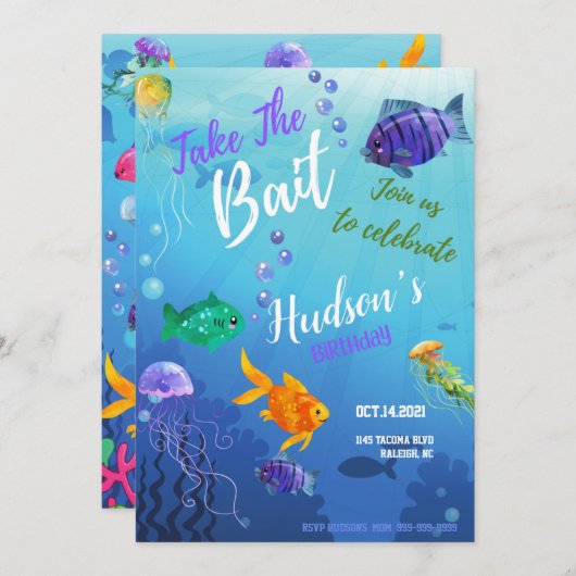 Carte d'invitation d'anniversaire d'appât (Devant / Derrière)