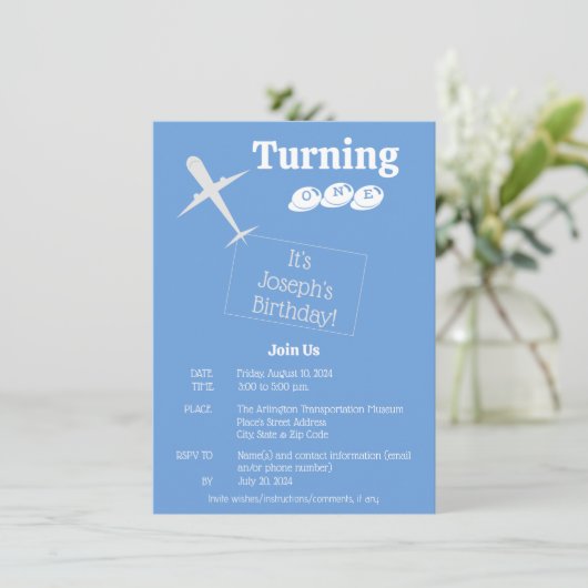 Carte d'invitation d'anniversaire d'avion sur Past (Debout devant)