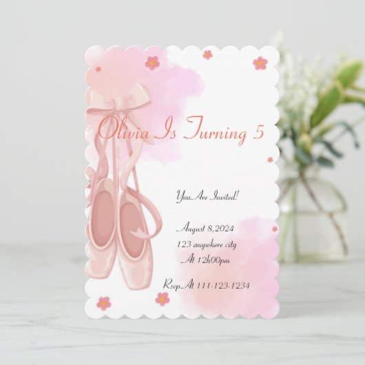 CARTE D'INVITATION D'ANNIVERSAIRE DE BALLERINE ROS (Debout devant)
