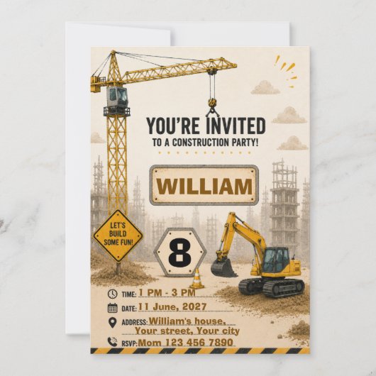Carte d'invitation d'anniversaire de camion de con (Devant)