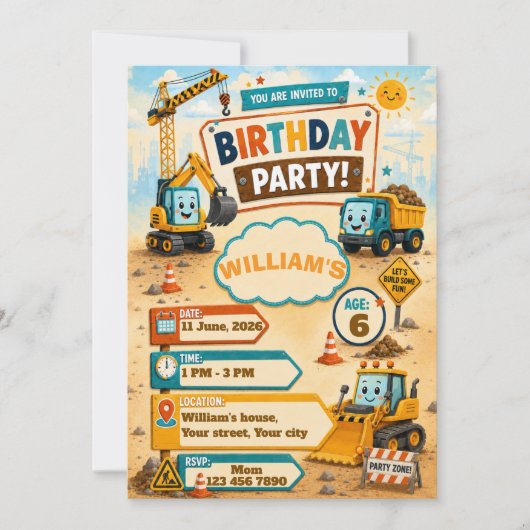 Carte d'invitation d'anniversaire de camion de con (Devant)