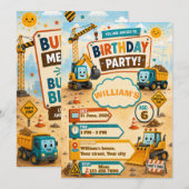 Carte d'invitation d'anniversaire de camion de con (Devant / Derrière)