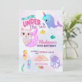 Carte d'invitation d'anniversaire de chat sirène d (Debout devant)