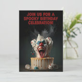Carte d'invitation d'anniversaire de clown effraya (Debout devant)