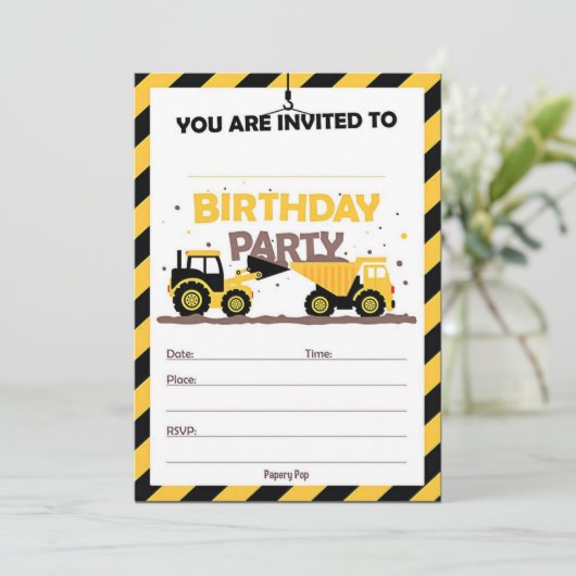 Carte d'invitation d'anniversaire de construction. (Debout devant)