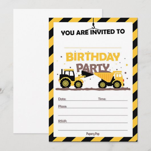 Carte d'invitation d'anniversaire de construction. (Devant / Derrière)