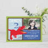 Carte d'invitation d'anniversaire de dinosaure (Debout devant)