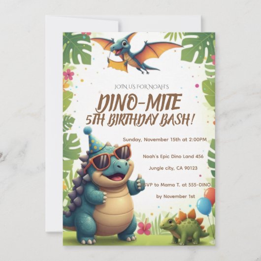 Carte d'invitation d'anniversaire de dinosaure for (Devant)