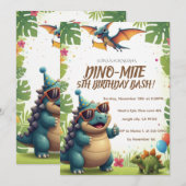 Carte d'invitation d'anniversaire de dinosaure for (Devant / Derrière)