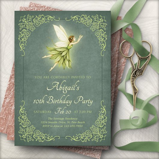 Carte d'invitation d'anniversaire de fée de la for