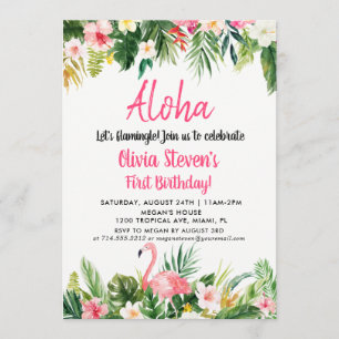 Carte d'invitation d'anniversaire de Flamant rose 