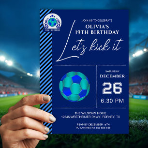 Carte d'invitation d'anniversaire de football bleu