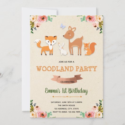 carte d'invitation d'anniversaire de forêt (Devant)