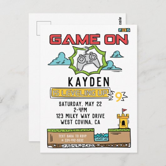 Carte d'invitation d'anniversaire de jeu vidéo Gam (Devant / Derrière)