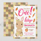 Carte d'invitation d'anniversaire de lapin mignon (Devant / Derrière)