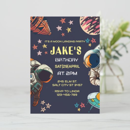 Carte d'invitation d'anniversaire de l'astronaute  (Debout devant)