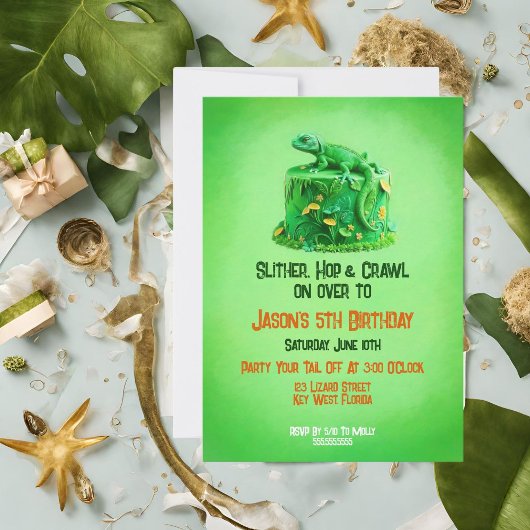 Carte d'invitation d'anniversaire de lézard avec g