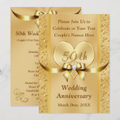 Carte d'invitation d'anniversaire de mariage dorée (Devant / Derrière)