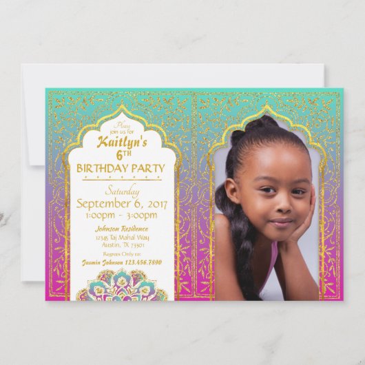 Carte d'invitation d'anniversaire de mille et une (Devant)