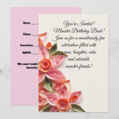 Carte d'invitation d'anniversaire de monstre migno (Devant / Derrière)