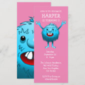 Carte d'invitation d'anniversaire de monstre migno (Devant / Derrière)